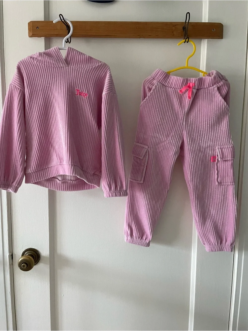 NWOT Juicy Couture Toddler Pink and Metallic Velour Ribbed Hoodie & Jogger Set